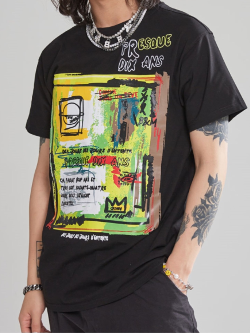 Bleecker & Mercer graphic black tee t-shirt Abstract art  PRESQUE DIX ANS